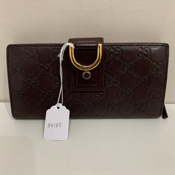 Gucci Brown Leather Bifold Long Wallet Sku#84185 (gently used, pocket dusty) - Picture 1 of 14